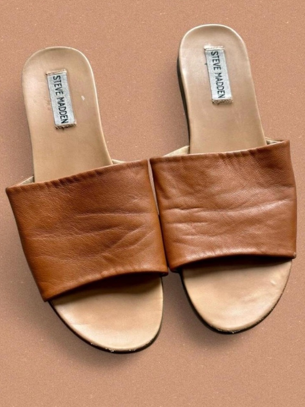 Steve Madden Tan Brown Leather Slide Mules